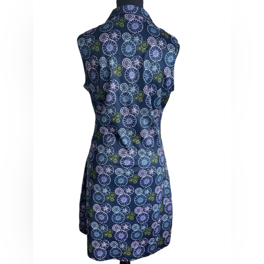 Puma Blue Floral Women's Golf Tennis V-Neck Sport Polo Dress - Medium - Picture 5 of 5